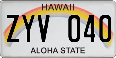 HI license plate ZYV040