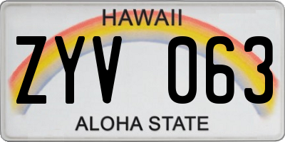 HI license plate ZYV063