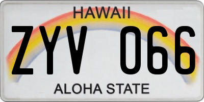 HI license plate ZYV066