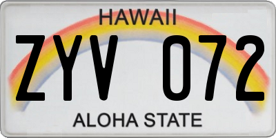 HI license plate ZYV072