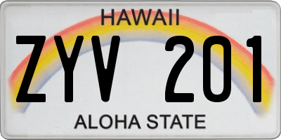 HI license plate ZYV201