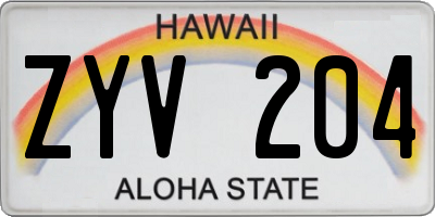 HI license plate ZYV204