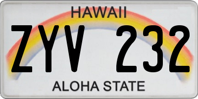 HI license plate ZYV232