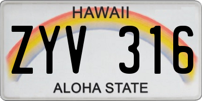 HI license plate ZYV316