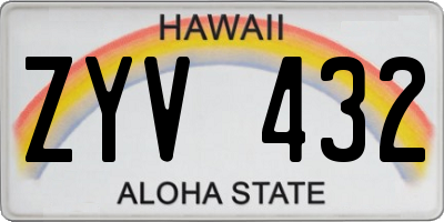 HI license plate ZYV432