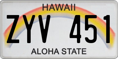HI license plate ZYV451