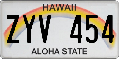 HI license plate ZYV454
