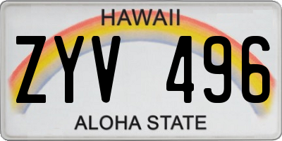 HI license plate ZYV496