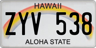 HI license plate ZYV538