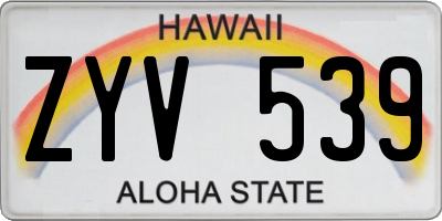 HI license plate ZYV539