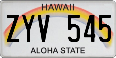HI license plate ZYV545