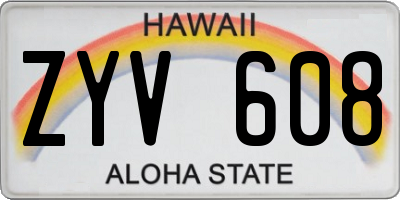 HI license plate ZYV608