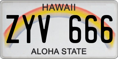HI license plate ZYV666