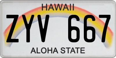 HI license plate ZYV667