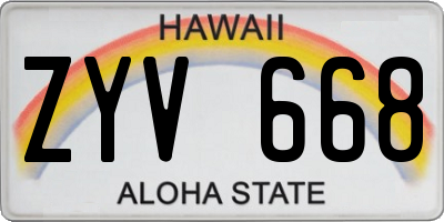 HI license plate ZYV668