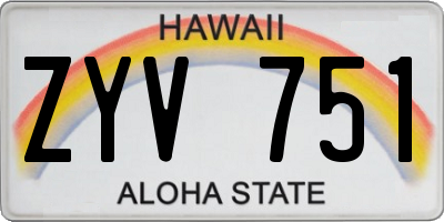 HI license plate ZYV751