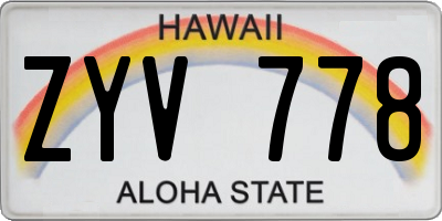HI license plate ZYV778