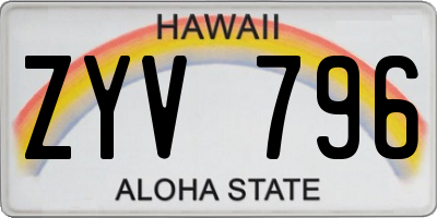 HI license plate ZYV796