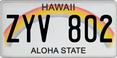 HI license plate ZYV802