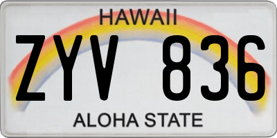 HI license plate ZYV836
