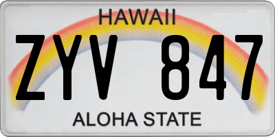 HI license plate ZYV847