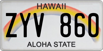 HI license plate ZYV860