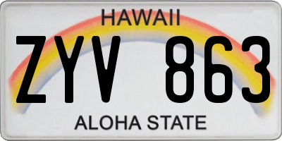 HI license plate ZYV863
