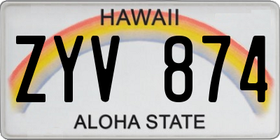 HI license plate ZYV874