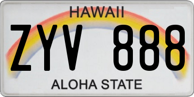 HI license plate ZYV888