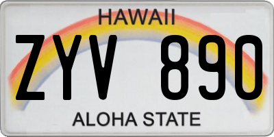 HI license plate ZYV890