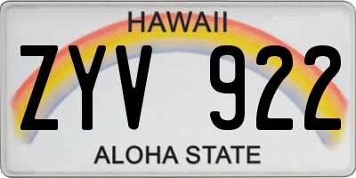 HI license plate ZYV922