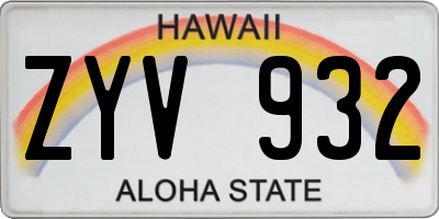 HI license plate ZYV932