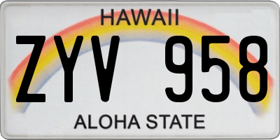 HI license plate ZYV958