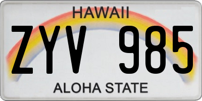 HI license plate ZYV985