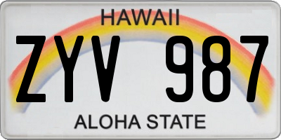 HI license plate ZYV987