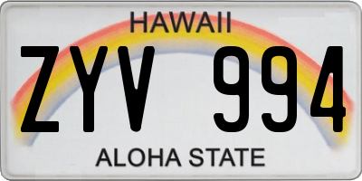 HI license plate ZYV994