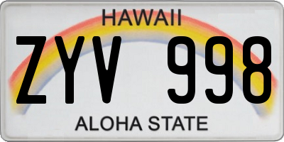 HI license plate ZYV998