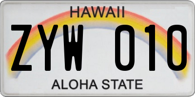 HI license plate ZYW010