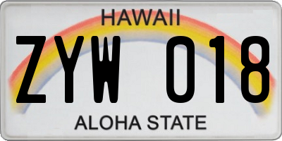 HI license plate ZYW018