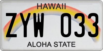 HI license plate ZYW033