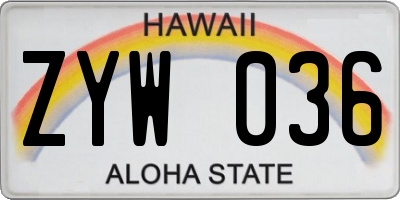 HI license plate ZYW036