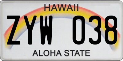 HI license plate ZYW038