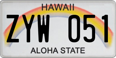 HI license plate ZYW051