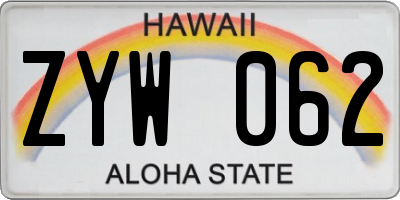 HI license plate ZYW062
