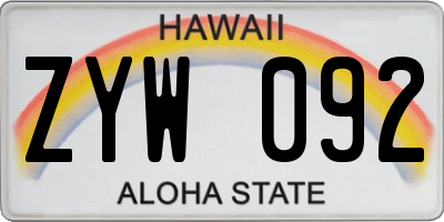 HI license plate ZYW092