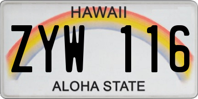 HI license plate ZYW116
