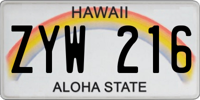 HI license plate ZYW216