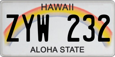 HI license plate ZYW232