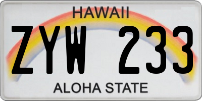 HI license plate ZYW233