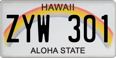 HI license plate ZYW301